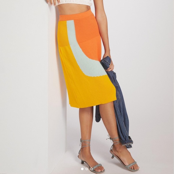 Anthro Margo Baridon Colorblocked Knit Midi Skirt - Picture 3 of 12
